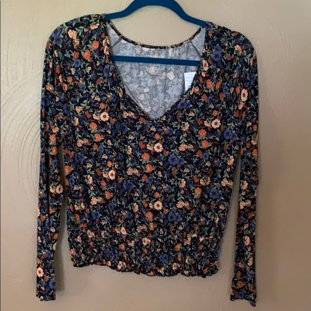 American Eagle smocked peasant top